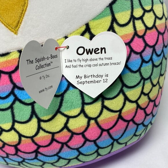 Ty Squish-A-Boos Owen Owl Plush 10" Rainbow Scales Toy - Picture 2 of 12